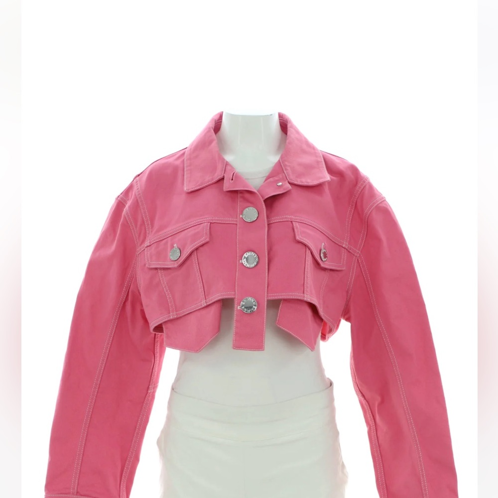 Balmain pink denim cropped jacket. Size 36